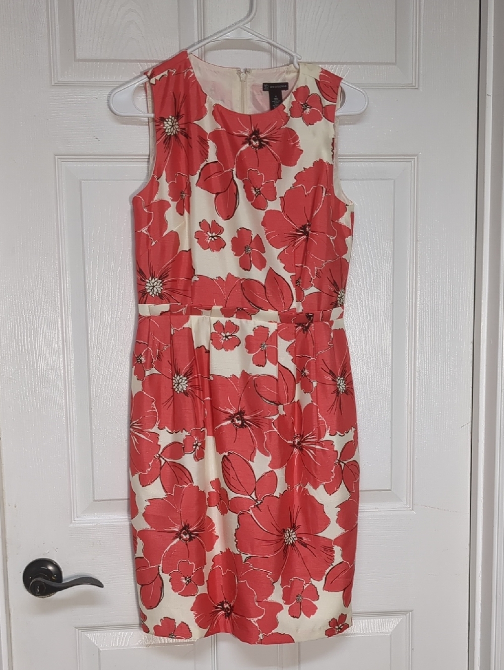 New Directions Pink Coral and Cream Floral Midi Dress Sz 4